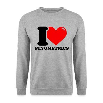 Ich liebe Plyometrics - Fitness Gewichtheben Lusti - Unisex Pullover - Weißgrau meliert - Vorne - Alina (178cm) & Michal (187cm)