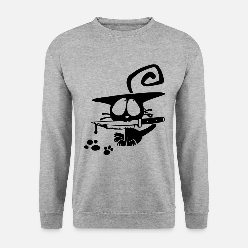Katze mit Messer - Unisex Pullover - Weißgrau meliert