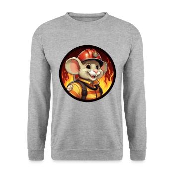 Feuerwehrmann Maus - Unisex Pullover - Weißgrau meliert - Vorne - Alina (178cm) & Michal (187cm)