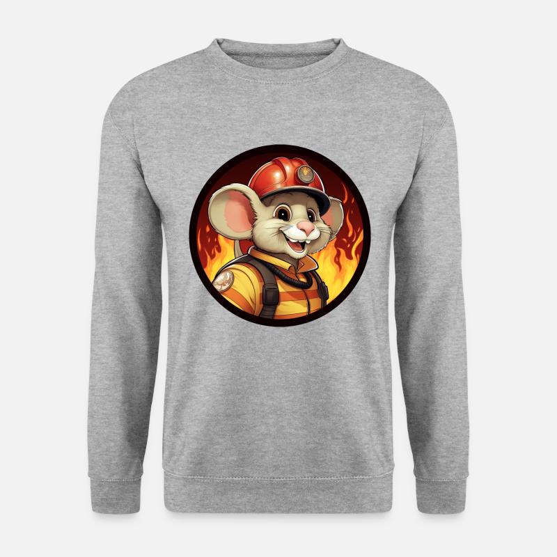 Feuerwehrmann Maus - Unisex Pullover - Weißgrau meliert