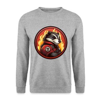Dachse Feuerwehr / Feuerwehrmann Dachs - Unisex Pullover - Weißgrau meliert - Vorne - Alina (178cm) & Michal (187cm)