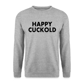 Happy cuckold - Unisex Pullover - Weißgrau meliert - Vorne - Alina (178cm) & Michal (187cm)
