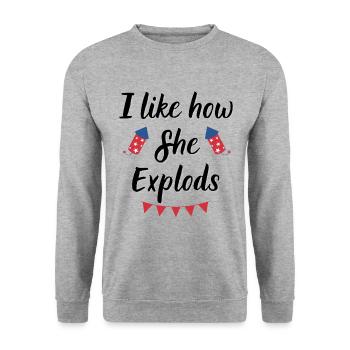 J’aime comment elle explose drôle 4th of July - Sweat-shirt Unisexe - gris chiné - Devant - Alina (178cm) & Michal (187cm)