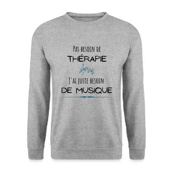 Humour musique, thérapie, juste besoin de musique - Sweat-shirt Unisexe - gris chiné - Devant - Alina (178cm) & Michal (187cm)