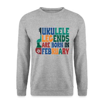 Ukulele Legends are born in February - Unisex Pullover - Weißgrau meliert - Vorne - Alina (178cm) & Michal (187cm)