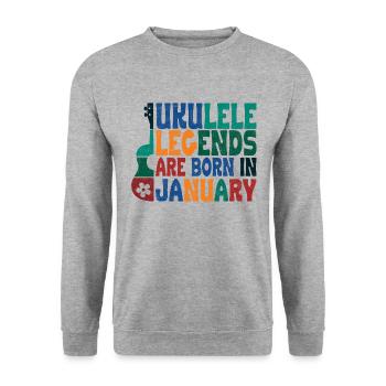 Ukulele Legends are born in January - Unisex Pullover - Weißgrau meliert - Vorne - Alina (178cm) & Michal (187cm)