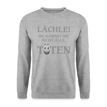 Witziger Spruch - Unisex Pullover - Weißgrau meliert - Vorne - Alina (178cm) & Michal (187cm)