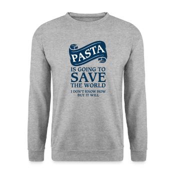 Pasta Nudeln - Unisex Pullover - Weißgrau meliert - Vorne - Alina (178cm) & Michal (187cm)