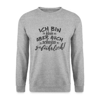 Ich bin klein aber auch gefährlich Spruch - Unisex Pullover - Weißgrau meliert - Vorne - Alina (178cm) & Michal (187cm)