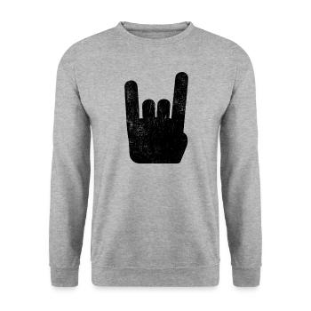 Pommesgabel Metal Hand Rock Metal Music - Unisex Sweatshirt - salt & pepper - Front - Alina (178cm) & Michal (187cm)