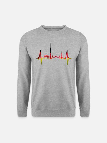 Berlin Herzschlag Berliner Skyline Geschenk Fan - Unisex Pullover - Weißgrau meliert
