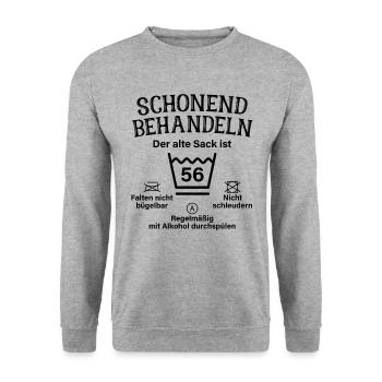 Schonend Behandeln 56. Geburtstag Der Alte Sack 56 - Unisex Pullover - Weißgrau meliert - Vorne - Alina (178cm) & Michal (187cm)