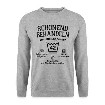 42. Geburtstag Schonend Behandeln Alte Lappen 42 - Unisex Pullover - Weißgrau meliert - Vorne - Alina (178cm) & Michal (187cm)
