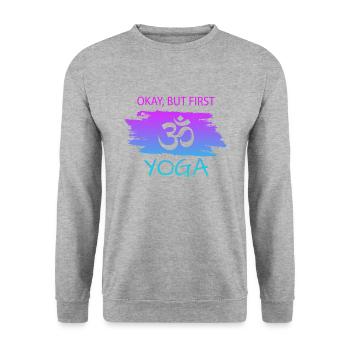 Okay but first Yoga - Unisex Pullover - Weißgrau meliert - Vorne - Alina (178cm) & Michal (187cm)