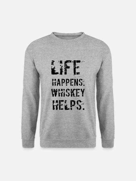 Leben Passiert Whiskey Hilft - Unisex Pullover - Weißgrau meliert