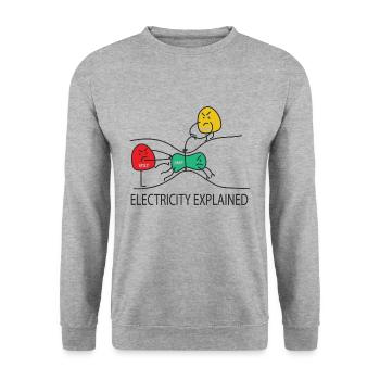 Elektrizität Erklärt Lustig - Unisex Pullover - Weißgrau meliert - Vorne - Alina (178cm) & Michal (187cm)