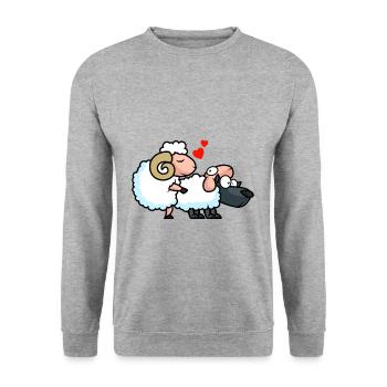 Wolf Schaf Liebe Lustig - Unisex Pullover - Weißgrau meliert - Vorne - Alina (178cm) & Michal (187cm)