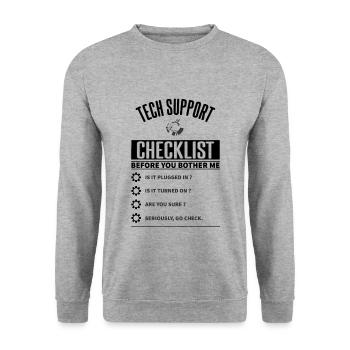 Tech Support Checklist Lustig - Unisex Pullover - Weißgrau meliert - Vorne - Alina (178cm) & Michal (187cm)