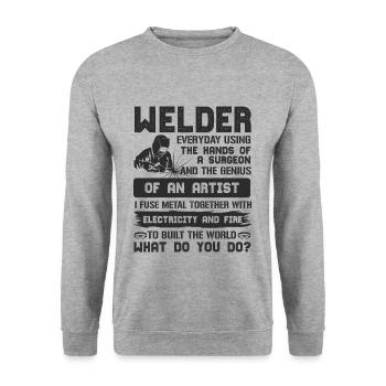 Schweißen - Unisex Pullover - Weißgrau meliert - Vorne - Alina (178cm) & Michal (187cm)