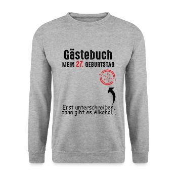 27. Geburtstag Gästebuch 27 Jahre - Unisex Pullover - Weißgrau meliert - Vorne - Alina (178cm) & Michal (187cm)