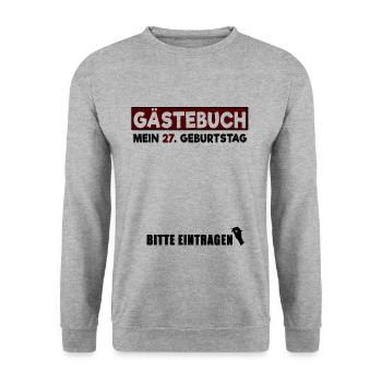 Gästebuch mein 27. Geburtstag Bitte Eintragen - Unisex Pullover - Weißgrau meliert - Vorne - Alina (178cm) & Michal (187cm)