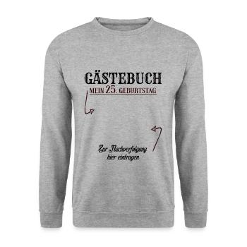 25 Jahre Gästebuch 25. Geburtstag Nachverfolgung - Unisex Pullover - Weißgrau meliert - Vorne - Alina (178cm) & Michal (187cm)