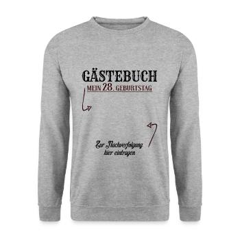 28 Jahre Gästebuch 28. Geburtstag Nachverfolgung - Unisex Pullover - Weißgrau meliert - Vorne - Alina (178cm) & Michal (187cm)