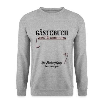54 Jahre Gästebuch 54. Geburtstag Nachverfolgung - Unisex Pullover - Weißgrau meliert - Vorne - Alina (178cm) & Michal (187cm)