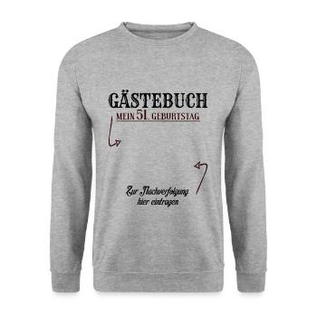 51 Jahre Gästebuch 51. Geburtstag Nachverfolgung - Unisex Pullover - Weißgrau meliert - Vorne - Alina (178cm) & Michal (187cm)