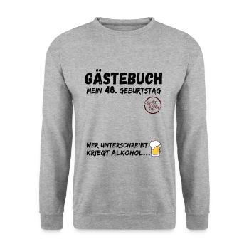 48. Geburtstag Gästebuch Party 48 Jahre - Unisex Pullover - Weißgrau meliert - Vorne - Alina (178cm) & Michal (187cm)