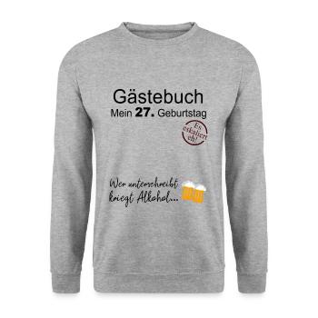 27. Geburtstag Gästebuch Geschenk Zum Geburtstag - Unisex Pullover - Weißgrau meliert - Vorne - Alina (178cm) & Michal (187cm)