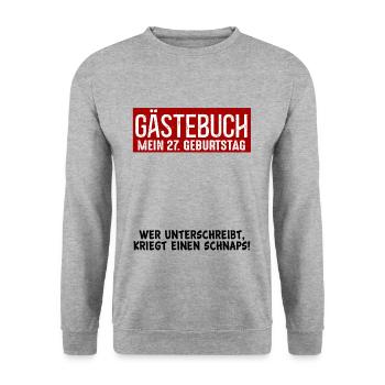 27. Geburtstag Gästebuch Party 27 Jahre Gästeliste - Unisex Pullover - Weißgrau meliert - Vorne - Alina (178cm) & Michal (187cm)