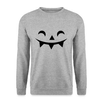 Laugh Pumpkin Face Pumpkin Head Halloween - Unisex Pullover - Weißgrau meliert - Vorne - Alina (178cm) & Michal (187cm)
