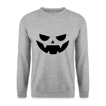 Horror Pumpkin Face Pumpkin Head Halloween - Unisex Pullover - Weißgrau meliert - Vorne - Alina (178cm) & Michal (187cm)