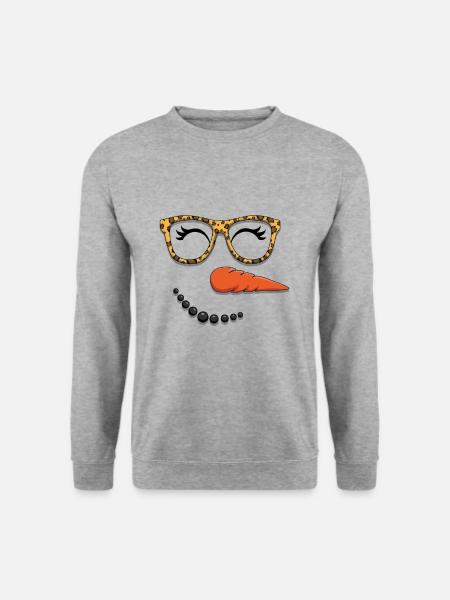 Niedlicher Schneemann Gesicht Winter Kopf Dezember Weihnachten - Unisex Pullover - Weißgrau meliert