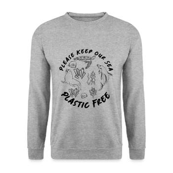 Save Seas Protect Oceans Day Zitat Earth Day - Unisex Pullover - Weißgrau meliert - Vorne - Alina (178cm) & Michal (187cm)