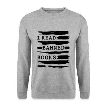 Ich lese verbotenes Buch Buchliebhaber Leser lesen - Unisex Pullover - Weißgrau meliert - Vorne - Alina (178cm) & Michal (187cm)