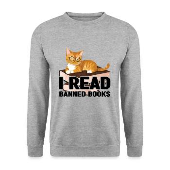 J’ai lu un livre interdit Cat Lover Reader Read - Sweat-shirt Unisexe - gris chiné - Devant - Alina (178cm) & Michal (187cm)