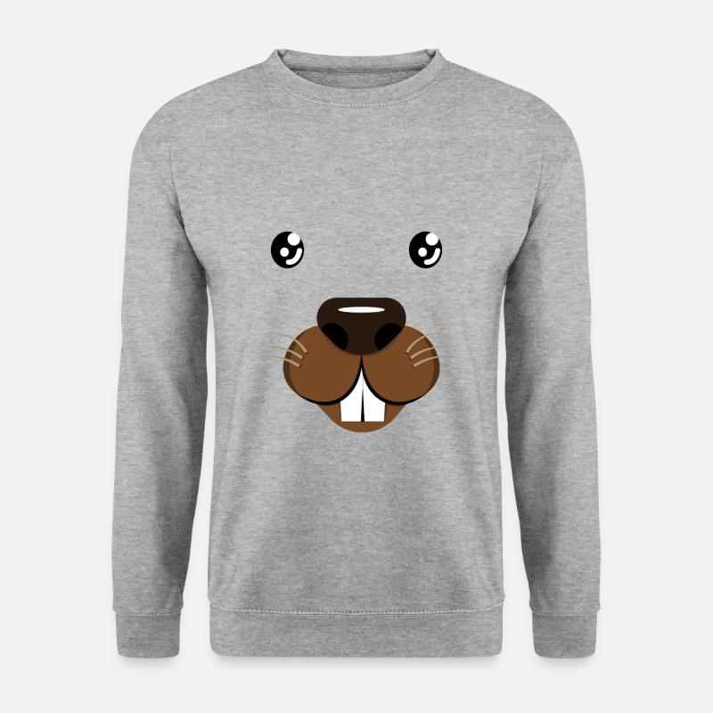 Niedliches Biber Gesicht Design - Unisex Pullover - Weißgrau meliert