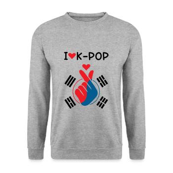 Ich Liebe K-Pop Fingerherz Flagge - Unisex Pullover - Weißgrau meliert - Vorne - Alina (178cm) & Michal (187cm)