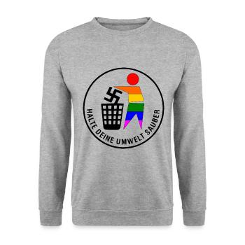 halte deine umwelt sauber - fck nzs - Unisex Pullover - Weißgrau meliert - Vorne - Alina (178cm) & Michal (187cm)