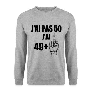 J'ai pas 50 j'ai 49+1 t-shirt anniversaire 50 ans - Sweat-shirt Unisexe - gris chiné - Devant - Alina (178cm) & Michal (187cm)