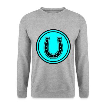 Hufeisen Symbol - Unisex Pullover - Weißgrau meliert - Vorne - Alina (178cm) & Michal (187cm)