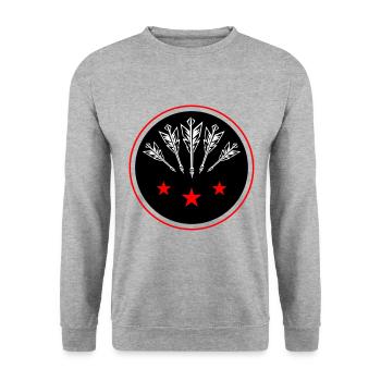 Darts Team Dartpfeile Symbol - Unisex Pullover - Weißgrau meliert - Vorne - Alina (178cm) & Michal (187cm)
