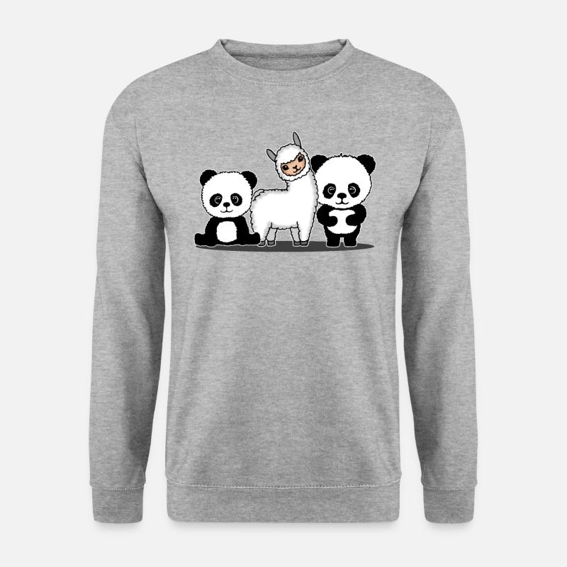 Lama Alpaka Panda Geschenk Damen Herren Kinder - Unisex Pullover - Weißgrau meliert