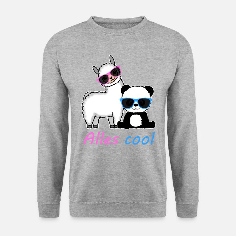 Panda Lama Lustig Geschenk Damen Herren Kinder - Unisex Pullover - Weißgrau meliert