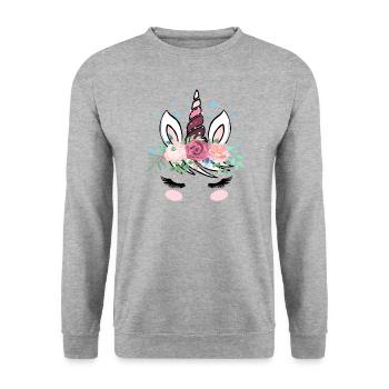 Visage de licorne avec des fleurs pour femmes hommes enfants - Sweat-shirt Unisexe - gris chiné - Devant - Alina (178cm) & Michal (187cm)
