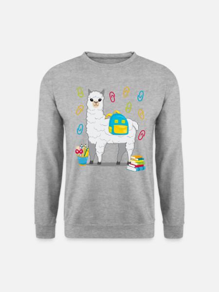 Lama Alpaka Einschulung Schulbeginn Geschenk 2020 - Unisex Pullover - Weißgrau meliert