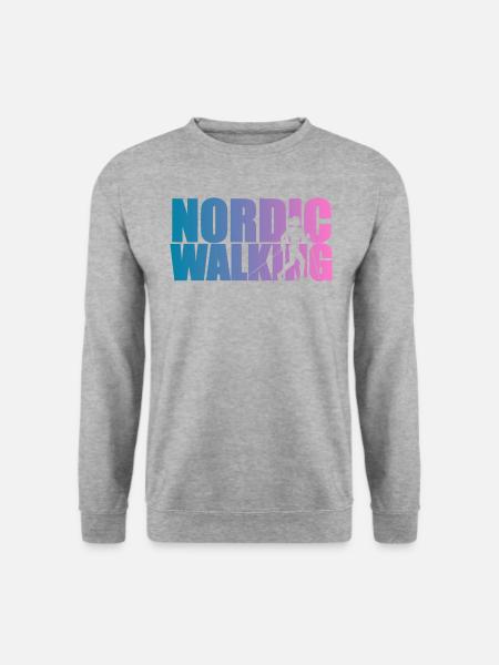 Nordic Walking Walker Frau Mit Stöckern Geschenk - Unisex Pullover - Weißgrau meliert