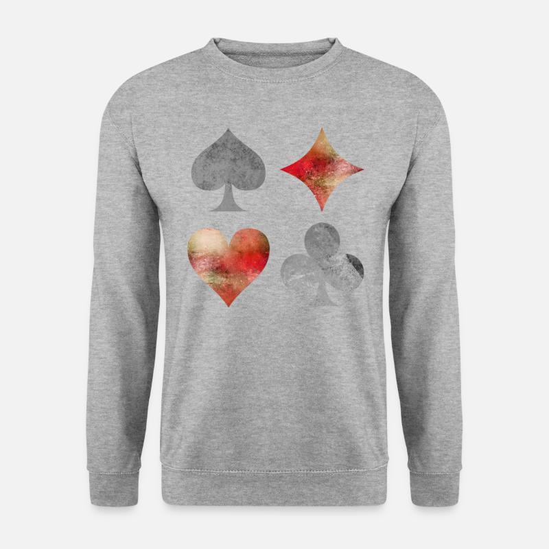 Spielkarten Karten Kartenspiel Symbole Geschenk - Unisex Pullover - Weißgrau meliert